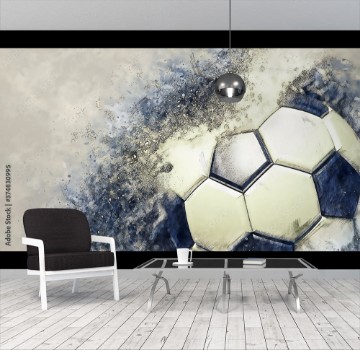 Picture of Soccer ball with particles illustration combined pencil sketch and watercolor sketch 3D illustration 3D CG High resolution
